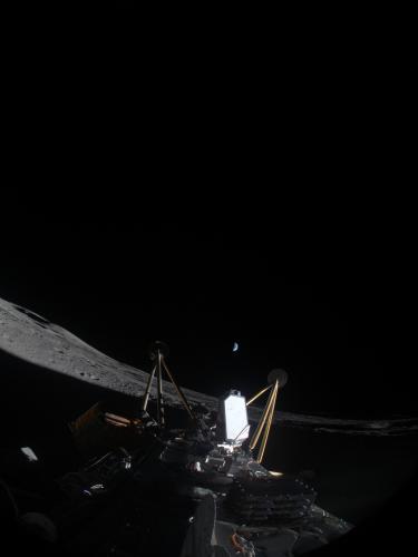 Athena landed on its side with MSOLO glowing. 